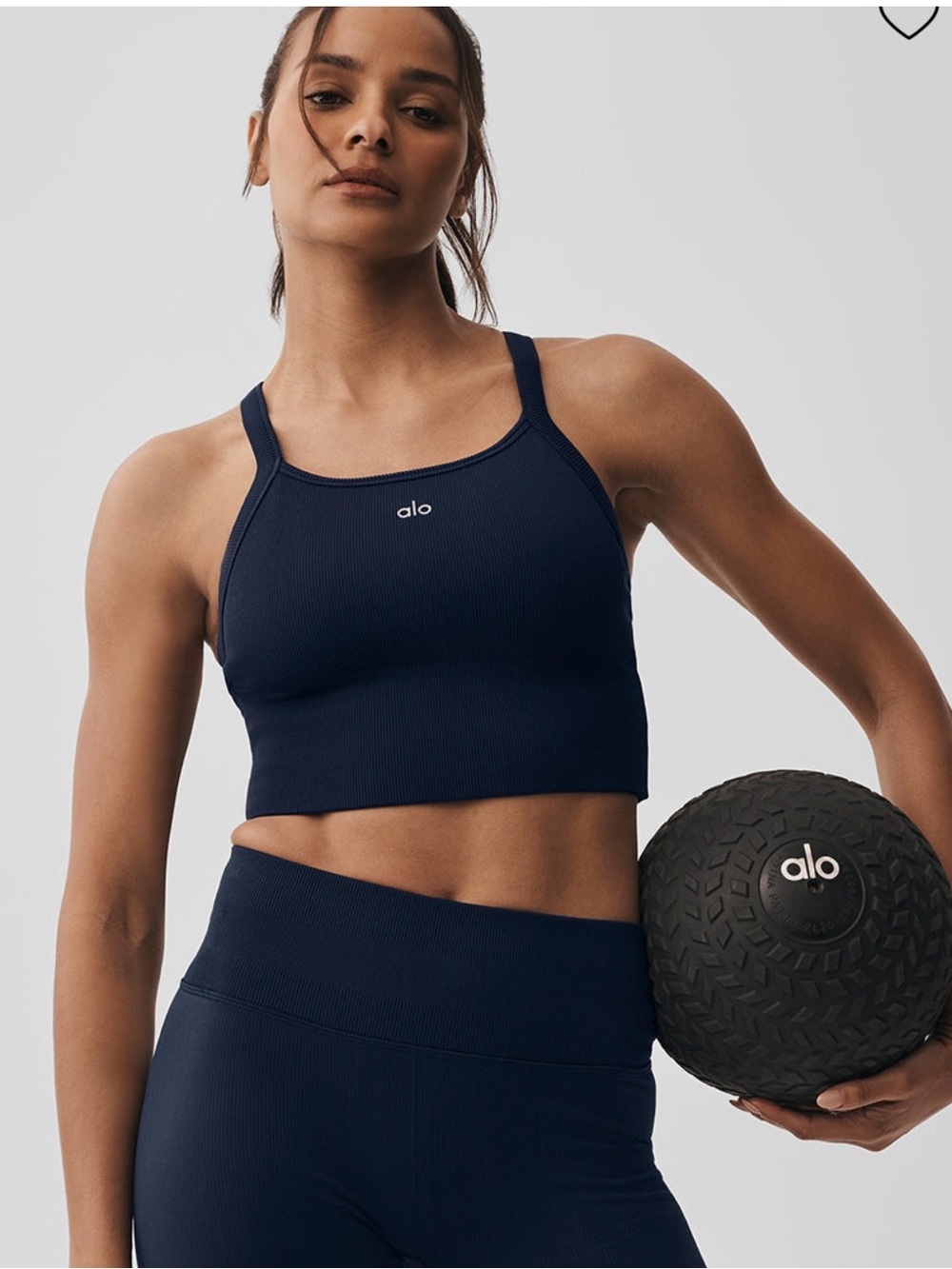 ALO Yoga Navy Ribbed High-Neck Sports Bra